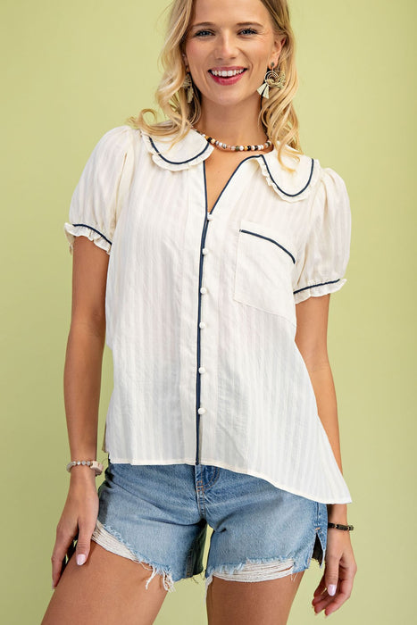 Ruffle Collar Blouse Puff Sleeves
