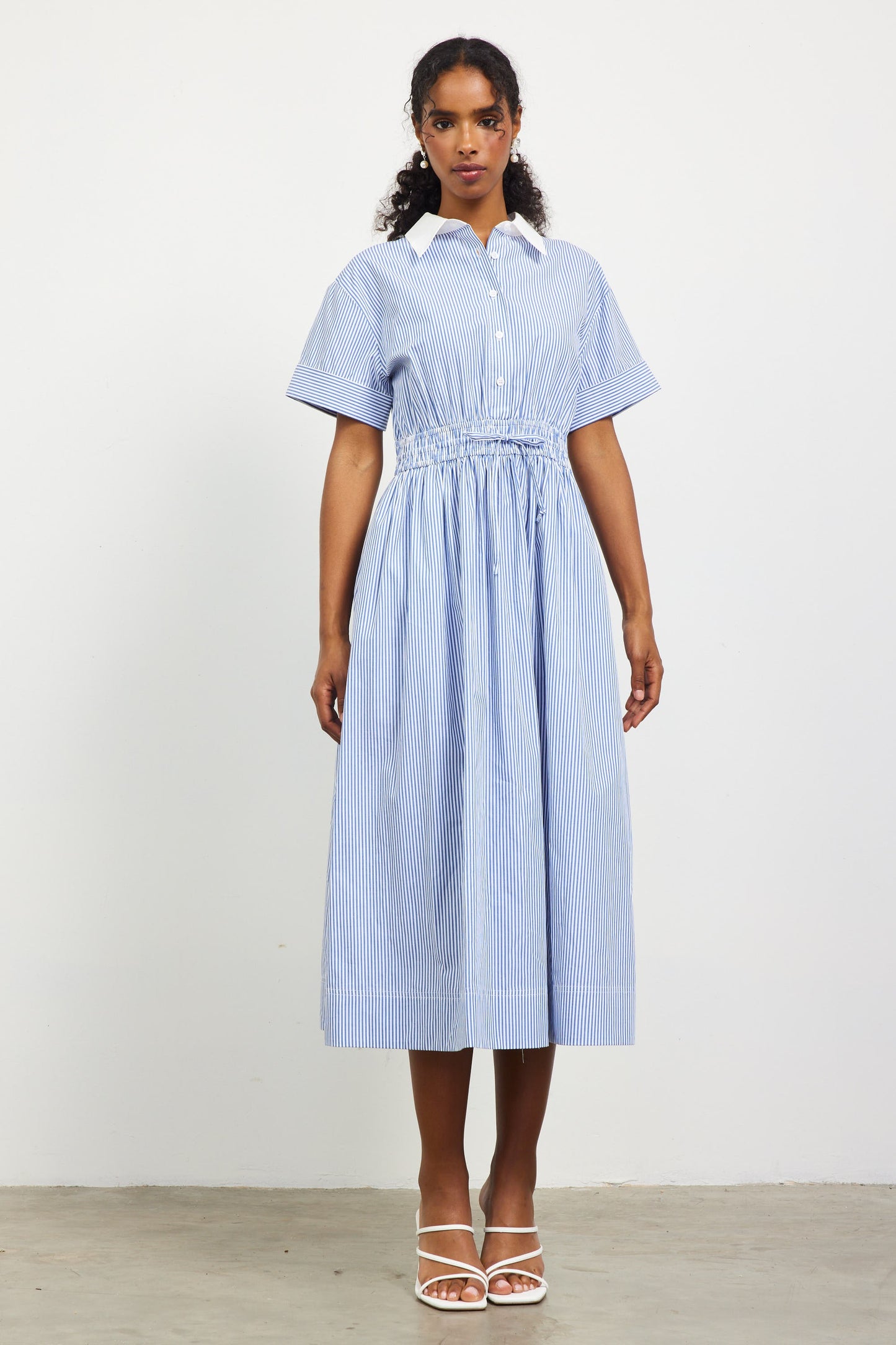 BUTTON DOWN SMOCKED WAIST DRESS