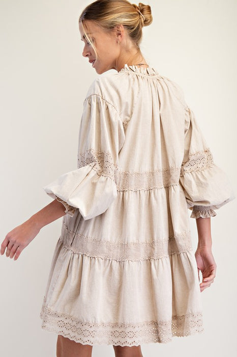 Mineral Washed Cotton Dress Khaki