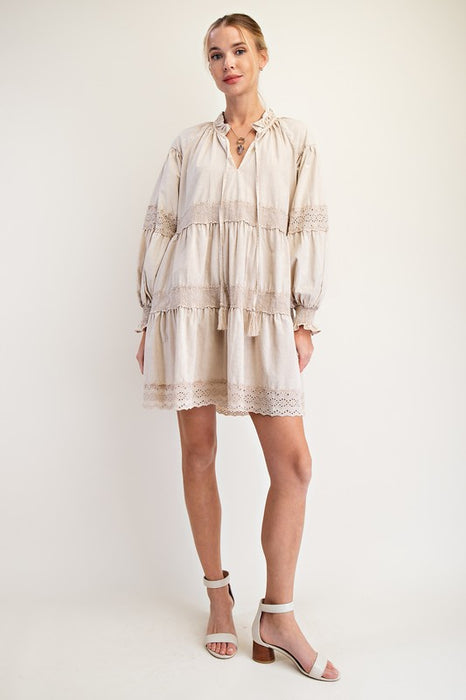 Mineral Washed Cotton Dress Khaki