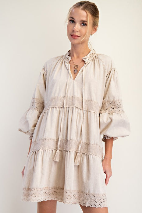 Mineral Washed Cotton Dress Khaki