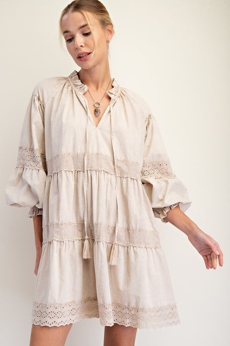 Mineral Washed Cotton Dress Khaki
