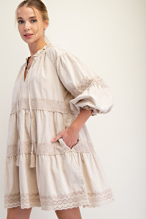 Mineral Washed Cotton Dress Khaki