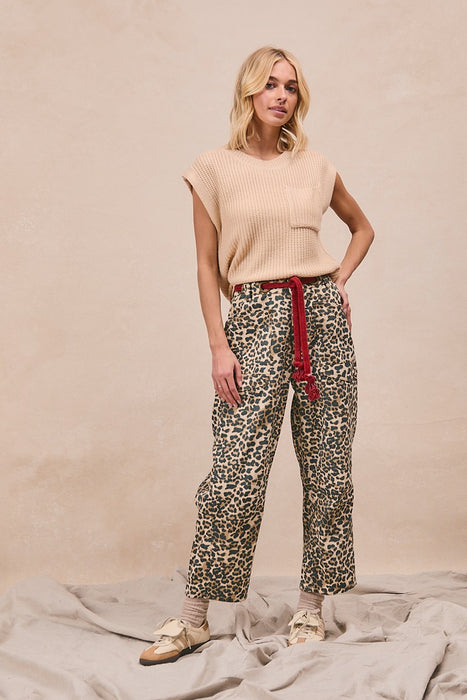Braided Belt Patch Pockets Pants