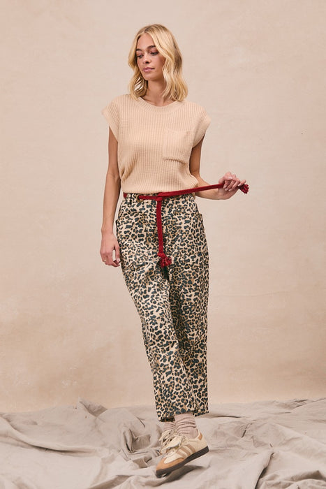 Braided Belt Patch Pockets Pants