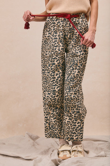 Braided Belt Patch Pockets Pants