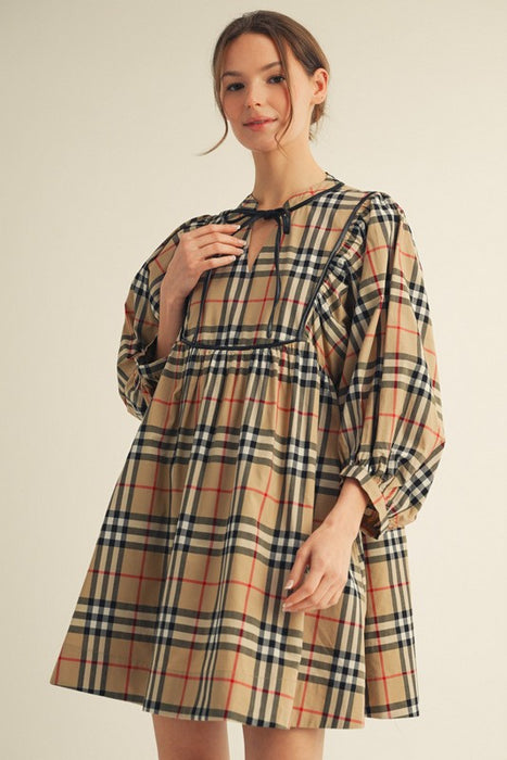 Plaid Print Bow Dress