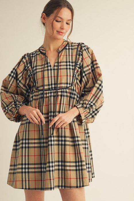 Plaid Print Bow Dress