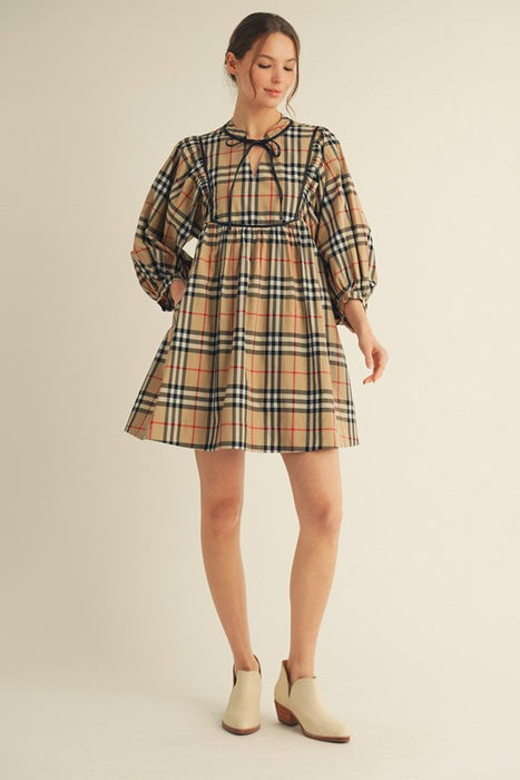 Plaid Print Bow Dress