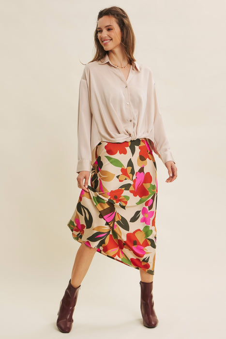 Button Down Knotted Satin Shirt