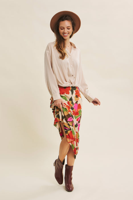 Button Down Knotted Satin Shirt