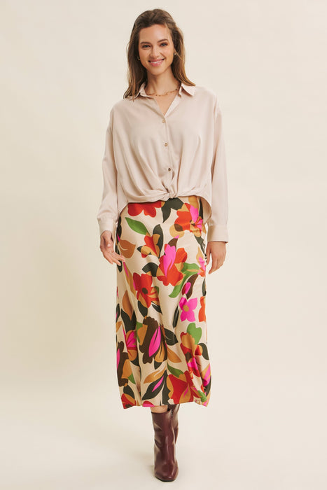 Button Down Knotted Satin Shirt