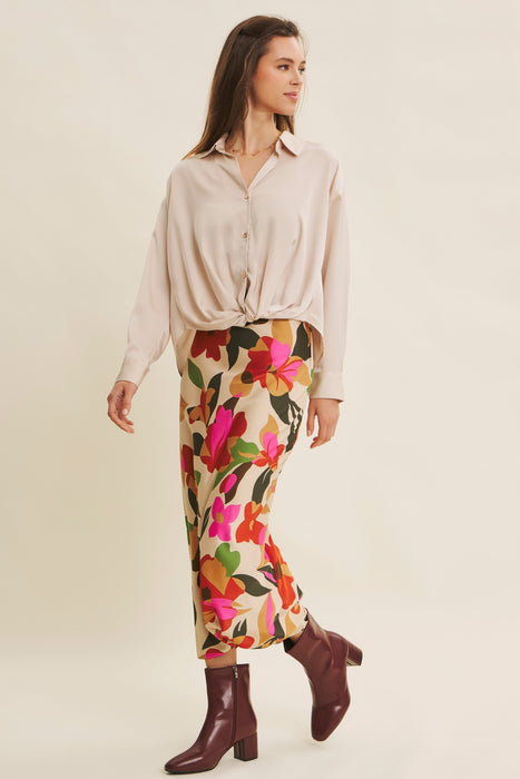 Button Down Knotted Satin Shirt