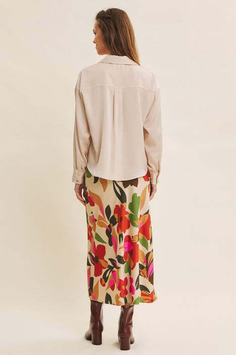 Button Down Knotted Satin Shirt