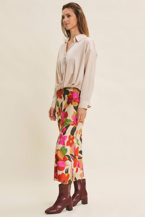 Button Down Knotted Satin Shirt