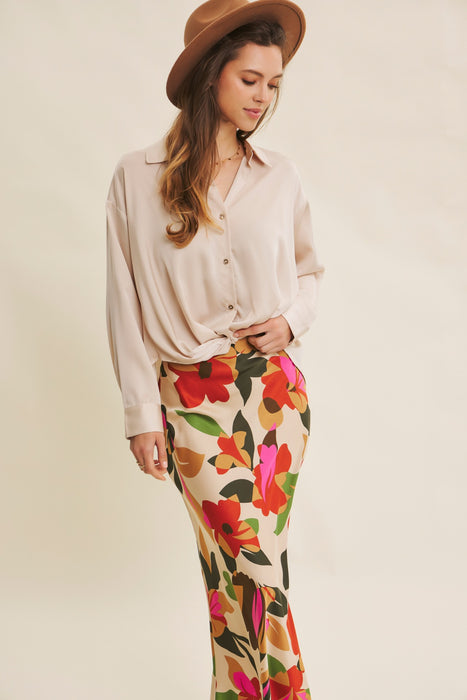 Button Down Knotted Satin Shirt