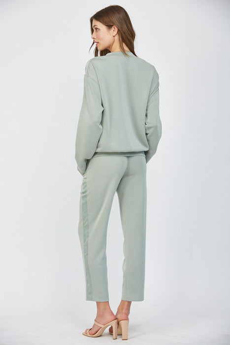 Contrast Satin Trim Top & Lounge Pants Set
