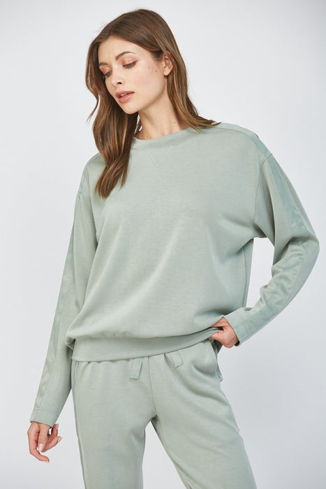 Contrast Satin Trim Top & Lounge Pants Set