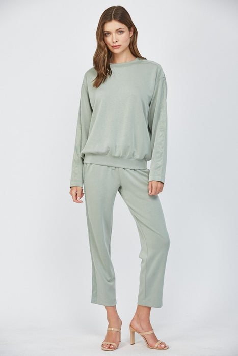 Contrast Satin Trim Top & Lounge Pants Set