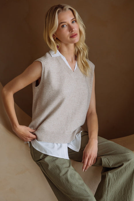 Mix Media Shirt Vest Beige/Cream