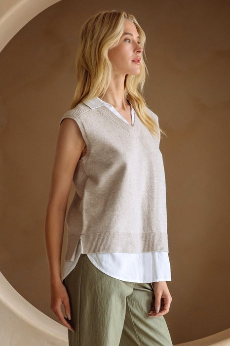 Mix Media Shirt Vest Beige/Cream