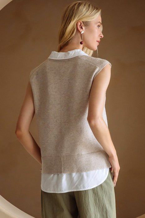 Mix Media Shirt Vest Beige/Cream