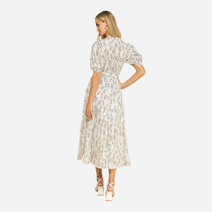 Printed Tiered Midi Dress navy
