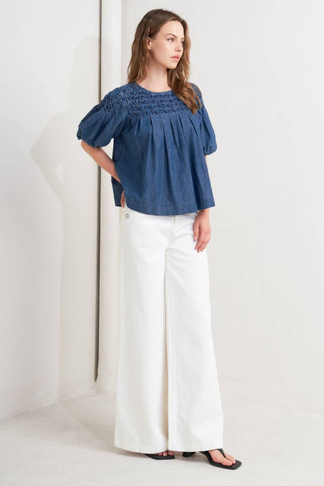 Honeycomb Smocked Bubble Sleeve Top