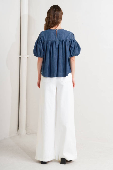 Honeycomb Smocked Bubble Sleeve Top