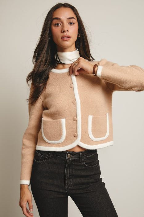 Contrast Knit Front Pocket Jacket