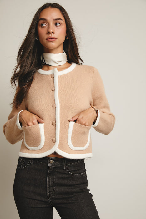 Contrast Knit Front Pocket Jacket