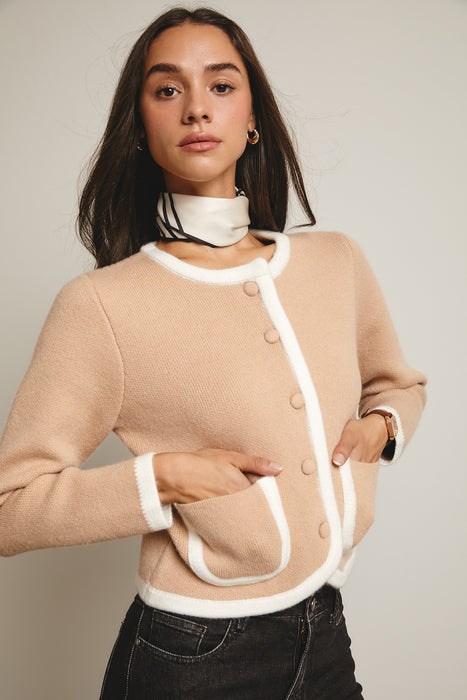 Contrast Knit Front Pocket Jacket