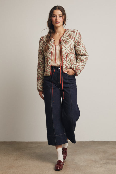 Floral Front Tie Quilt Jacket Light Sage