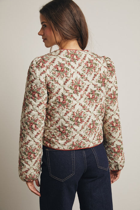 Floral Front Tie Quilt Jacket Light Sage