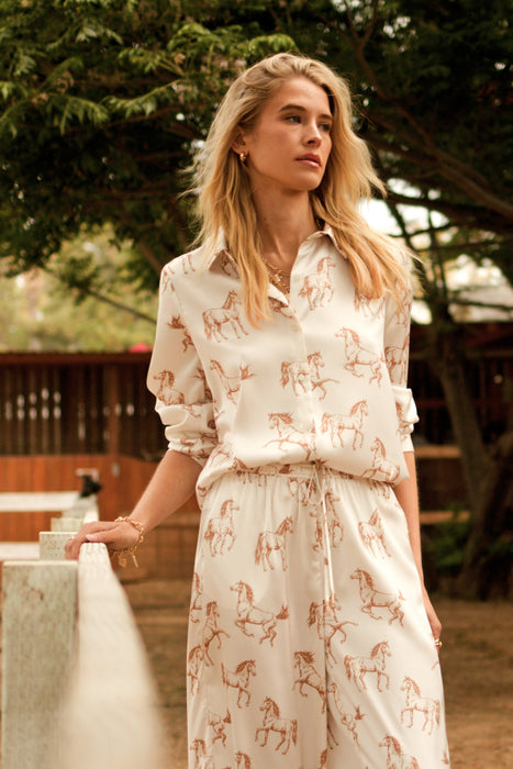 Silky Horse Button Down Blouse