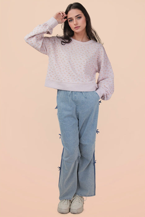 Floral Wideneck Sweatshirt Blush
