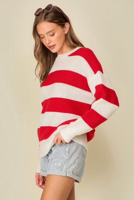Round Neck Striped Sweater RED/WHITE