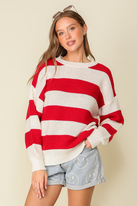 Round Neck Striped Sweater RED/WHITE