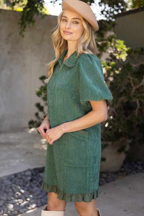 Ruffle Pocket Zip Dress