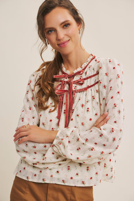 Velvet Tie Floral Top