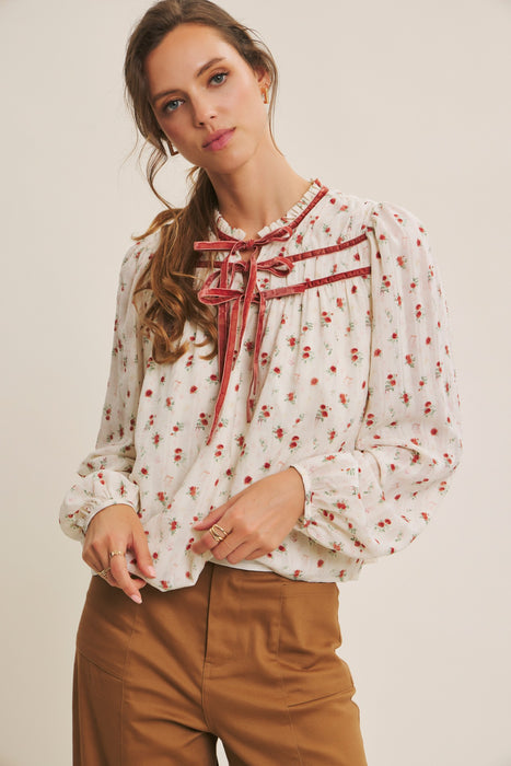 Velvet Tie Floral Top