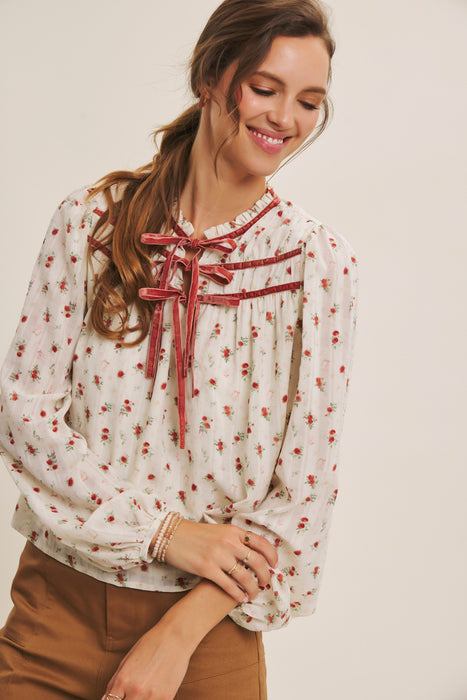Velvet Tie Floral Top