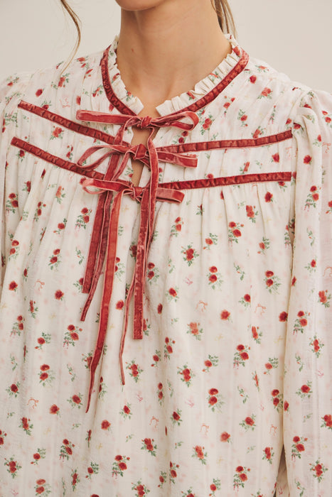 Velvet Tie Floral Top