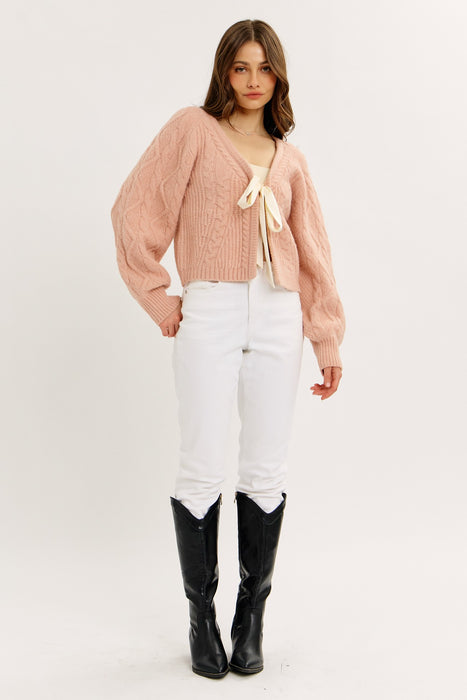 Cardigan with Ribbon Tie