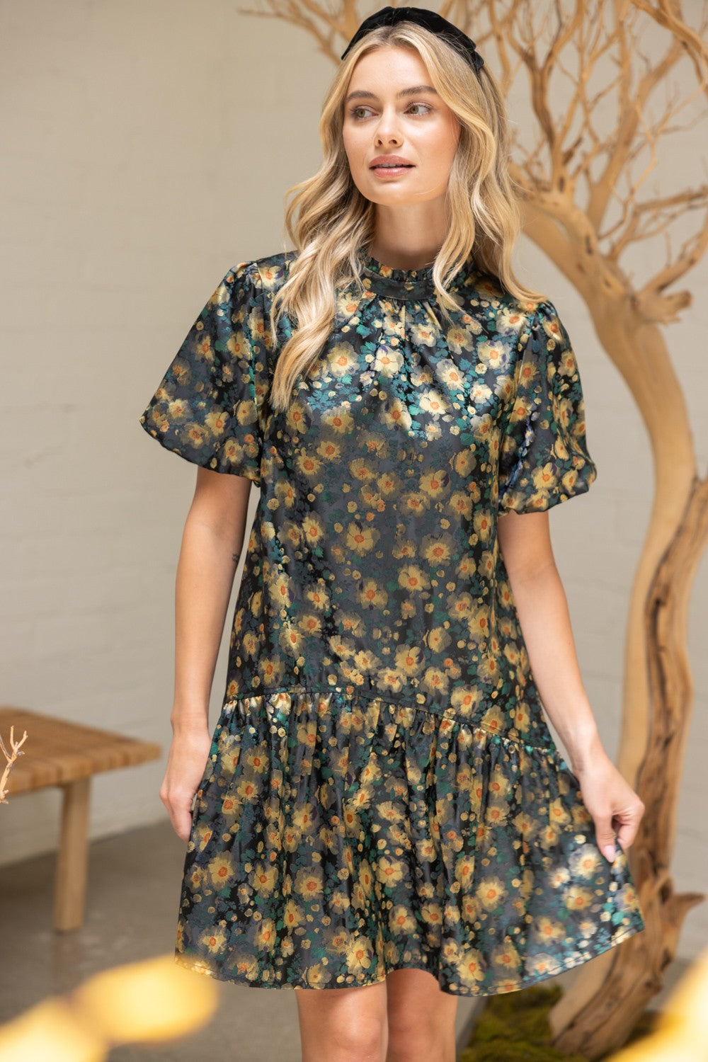 jlo green versace dress Floral Jacquard Midi Dress– Amy Boutique