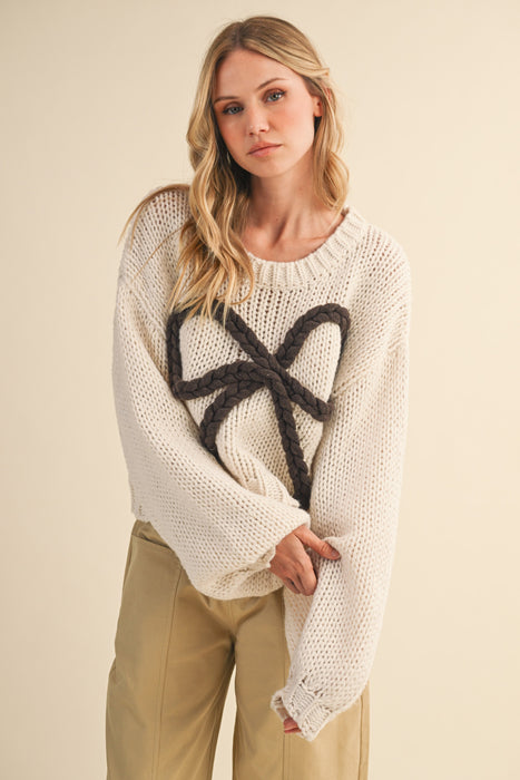 Ribbon Print Sweater Top
