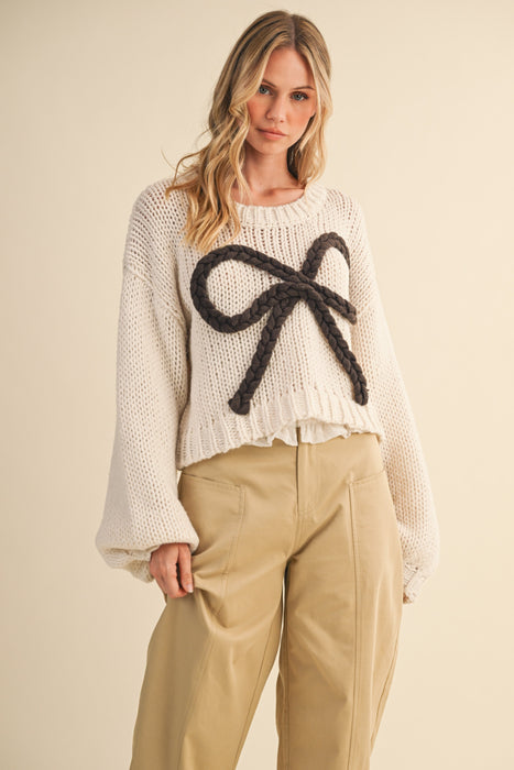 Ribbon Print Sweater Top