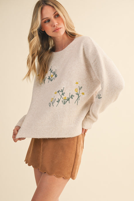 White/Yellow Flowers Sweater