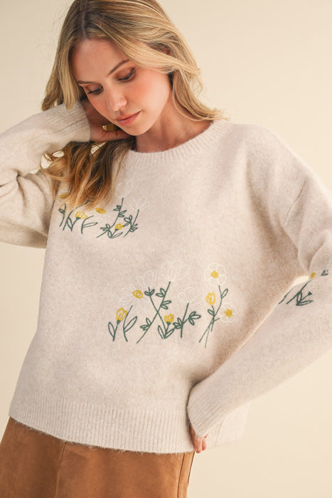 White/Yellow Flowers Sweater
