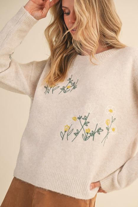 White/Yellow Flowers Sweater